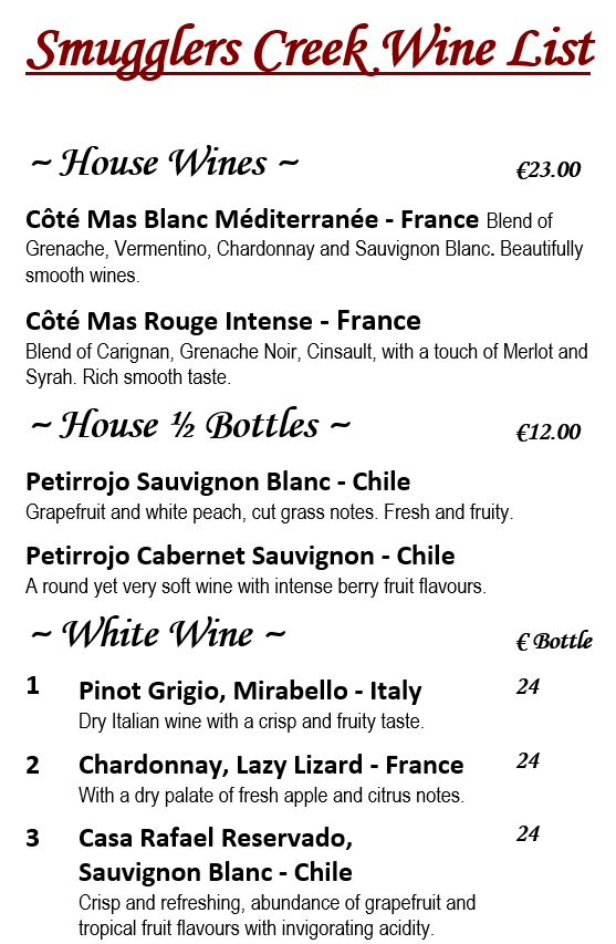 Cote deals wine list